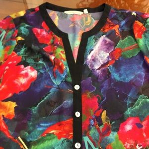 Soft Surroundings Sheer Black Red Floral Tunic